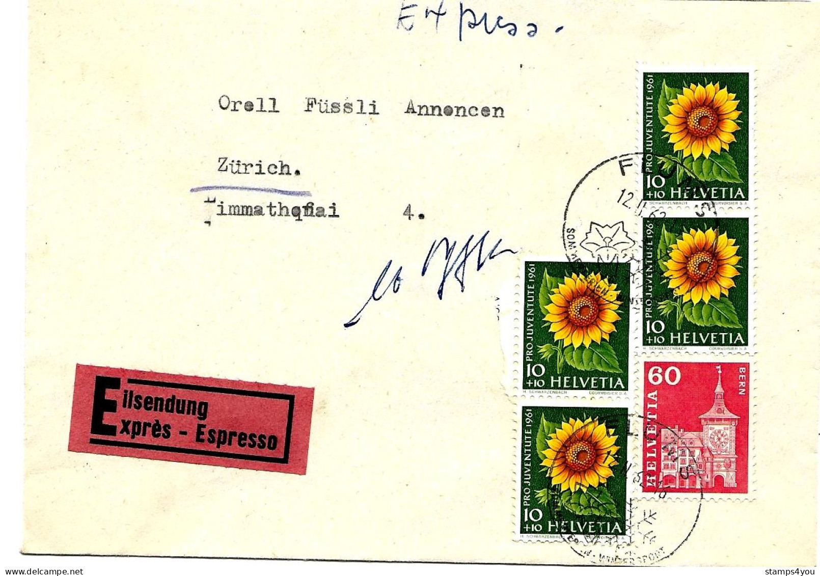 79 - 80 -enveloppe Exprès Envoyée De Flums 1962 - Storia Postale