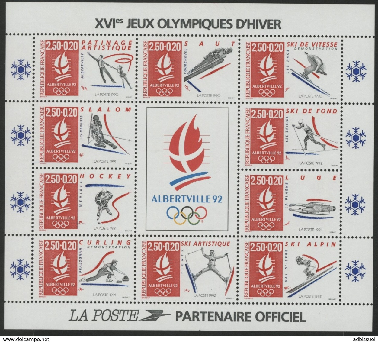 BF 14 Vendu à La Valeur Faciale "XVI Jeux Olympiques D'Hiver / ALBERTVILLE 92". Neuf Sans Charnière **. TB - Hiver 1992: Albertville