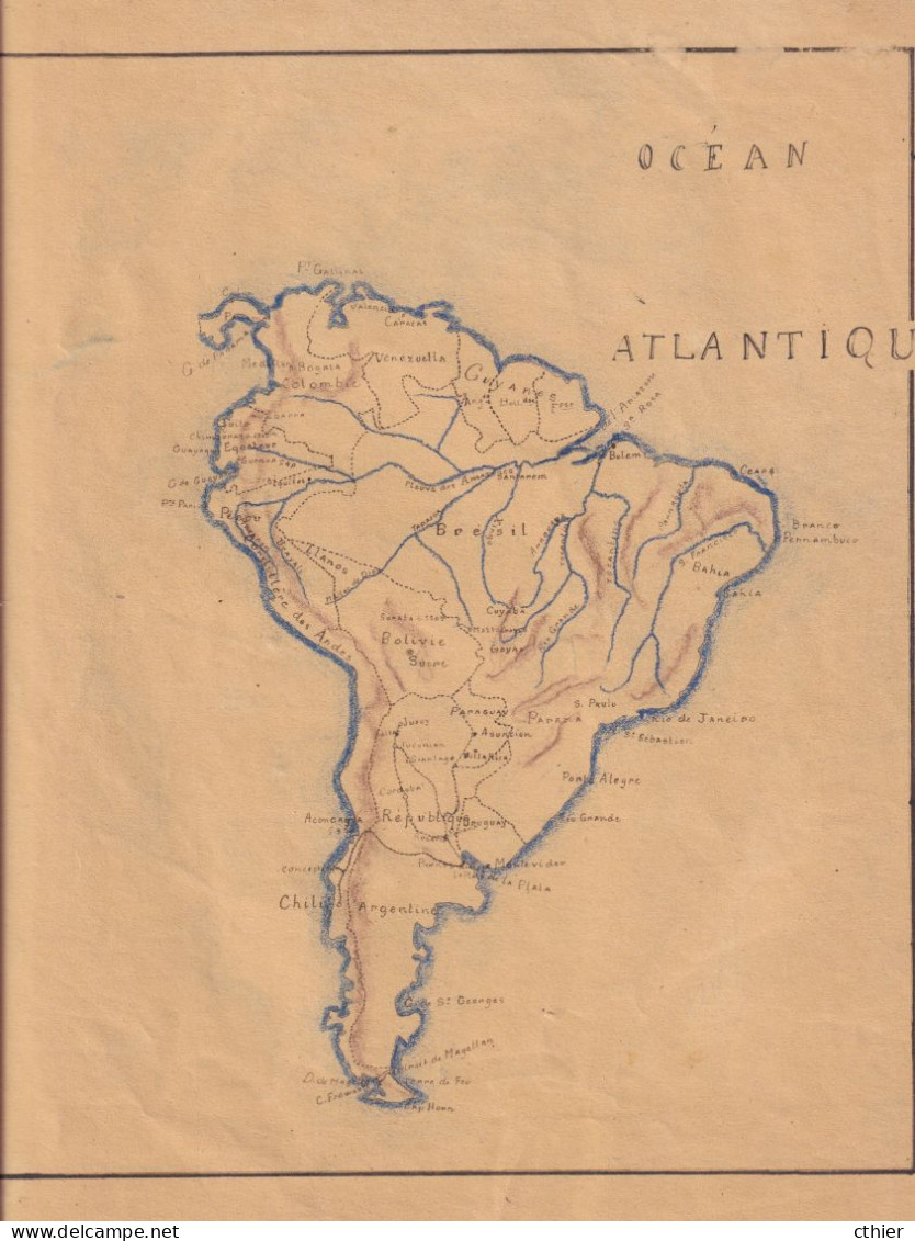 DESSIN ENCRE DE CHINE - CARTE DE L'AMERIQUE DU NORD  ET DU SUD - Dessins