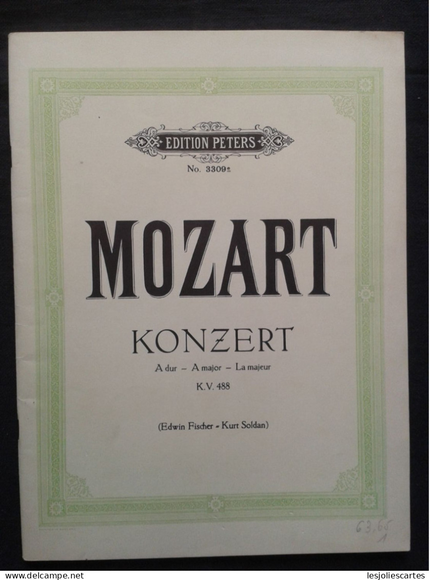 W A MOZART CONCERTO POUR PIANO KV488 REV EDWIN FISCHER PARTITION EDITION PETERS - Instrumento Di Tecla