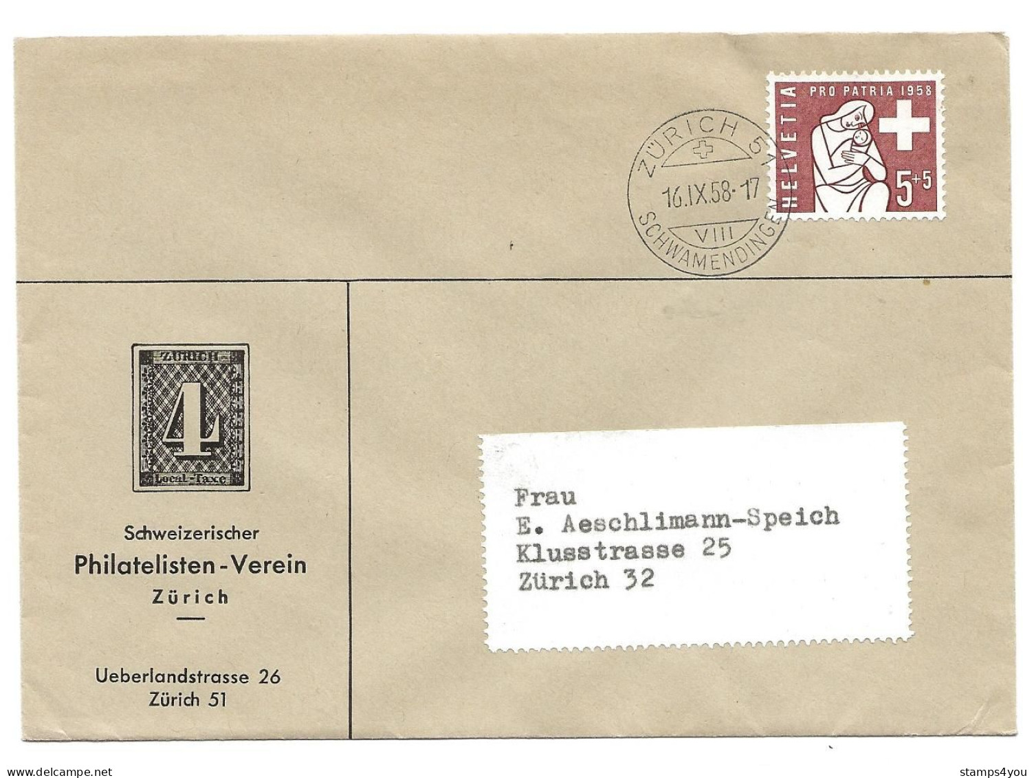 79 - 73 - Enveloppe Avec Timbre Pro Patria 1958 - Cachet à Date Zürich - Lettres & Documents