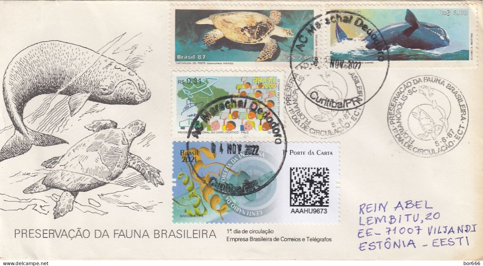 GOOD BRAZIL FDC To ESTONIA 2022 - Good Stamped: Sea Life ; Children - Covers & Documents