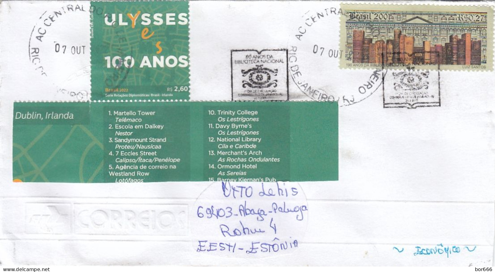GOOD BRAZIL FDC  To ESTONIA 2022 - Good Stamped: 190 Years Of The National Library, Rio De Janeiro - Lettres & Documents