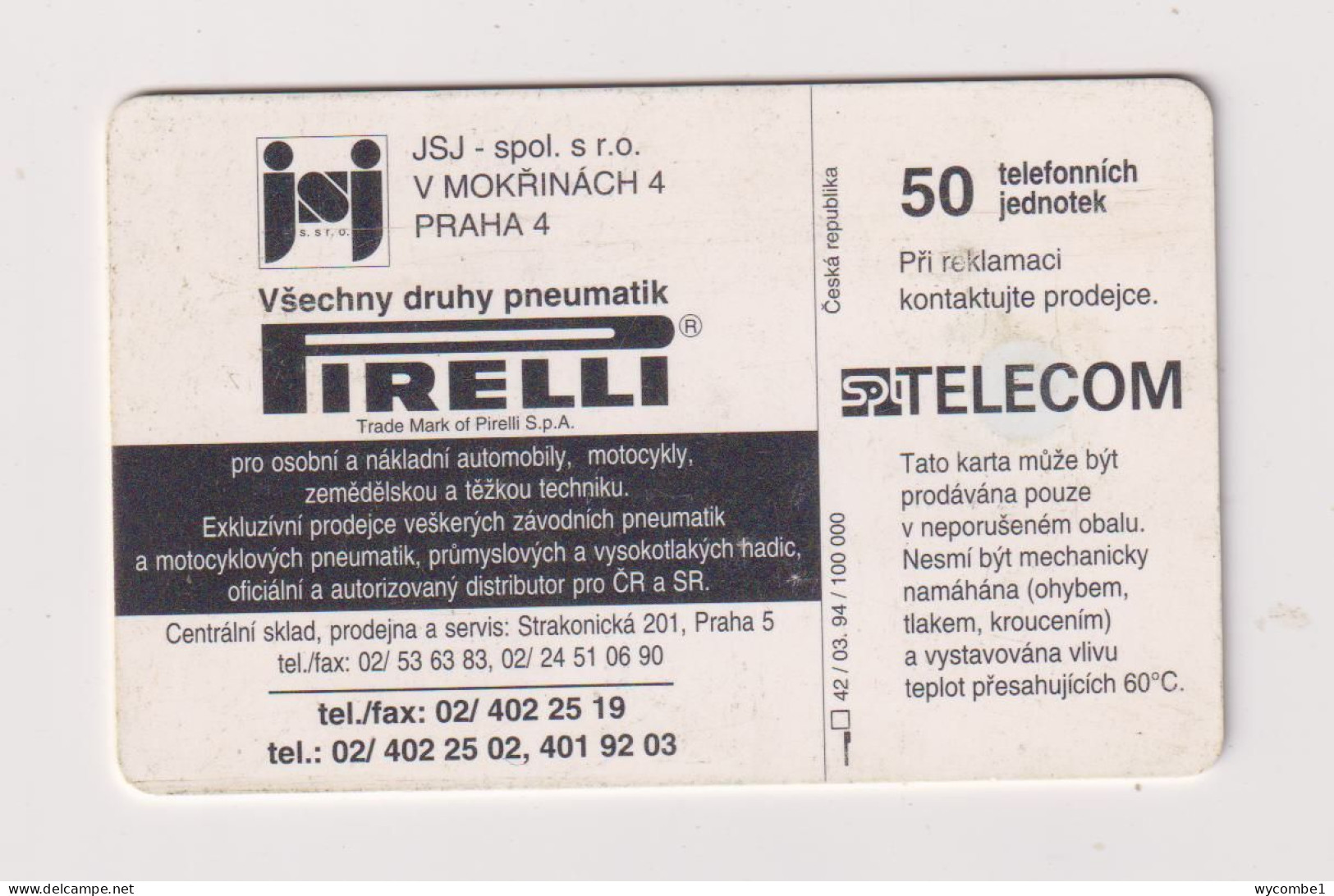 CZECH REPUBLIC - Pirelli Chip Phonecard - Tchéquie