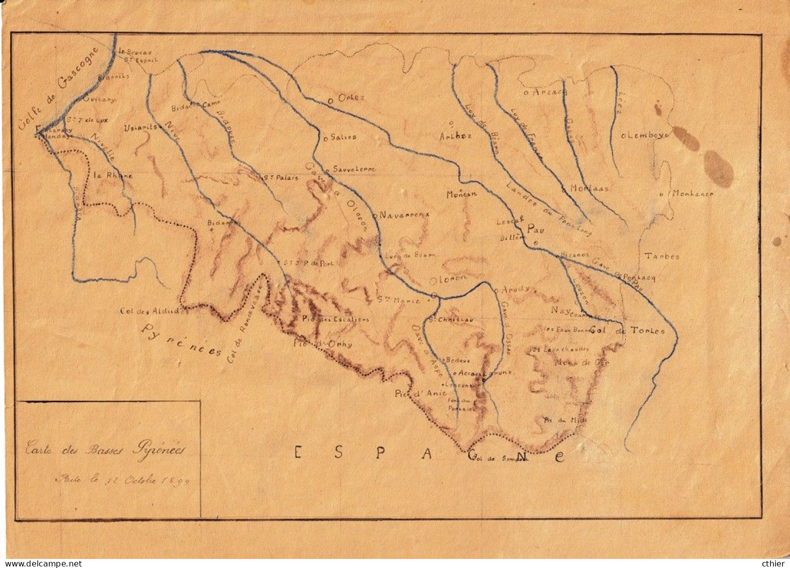 DESSIN ENCRE DE CHINE - CARTE DES BASSES PYRENEES - Drawings