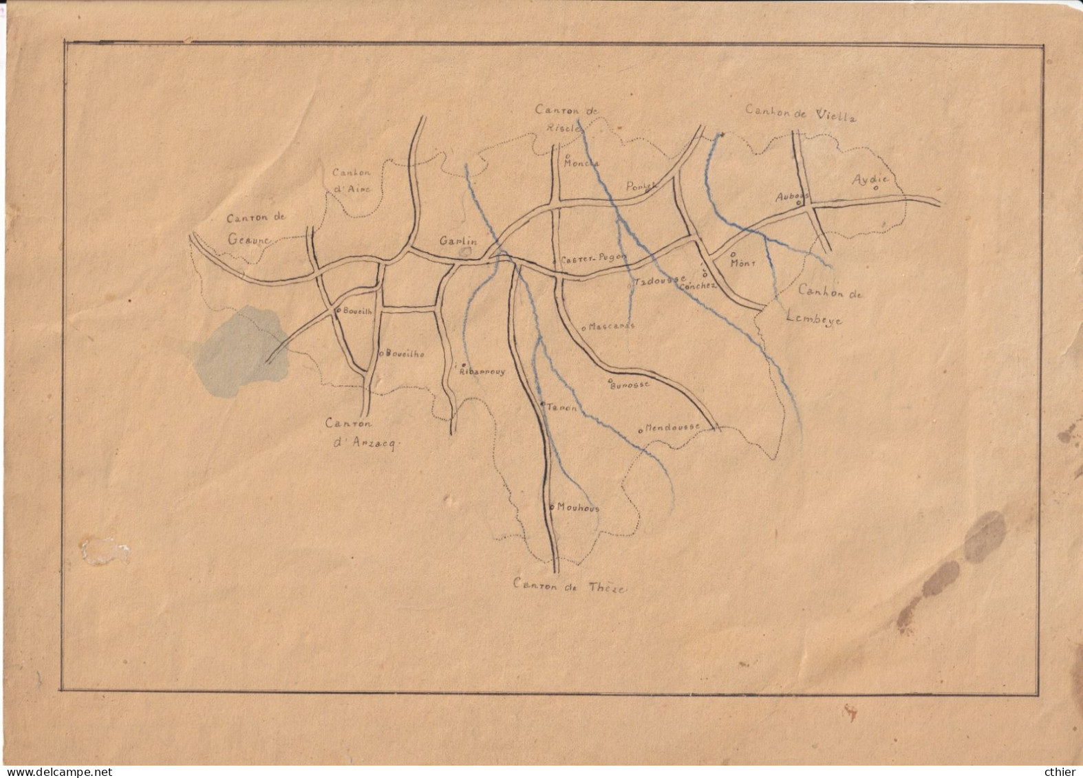 DESSIN ENCRE DE CHINE - CARTE DES BASSES PYRENEES - Dessins