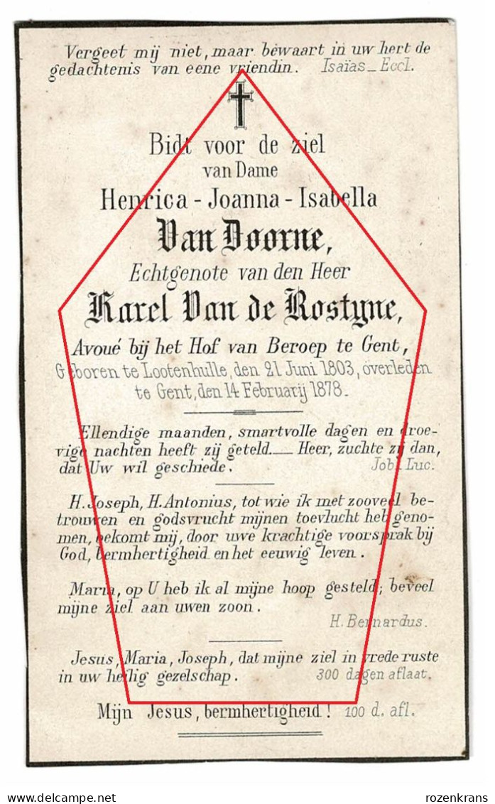 Zeer Oud Doodsprentje Bidprentje Litho Van Loo Henrica Van Doorne Karel Van De Rostyne Lotenhulle Hof Van Beroep Gent - Gent