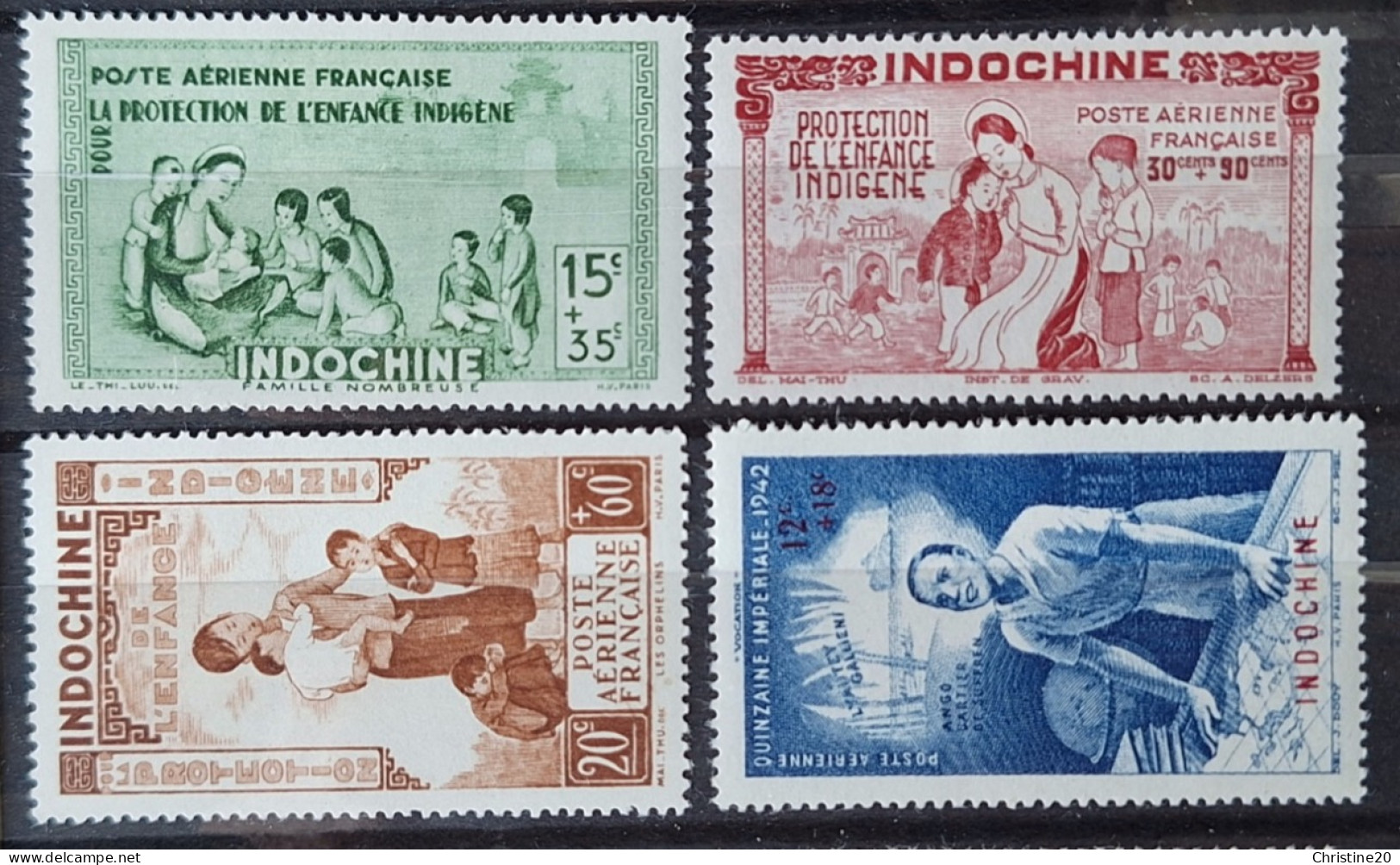 Indochine 1942 PA20/23 *TB Cote 5€25 - Airmail