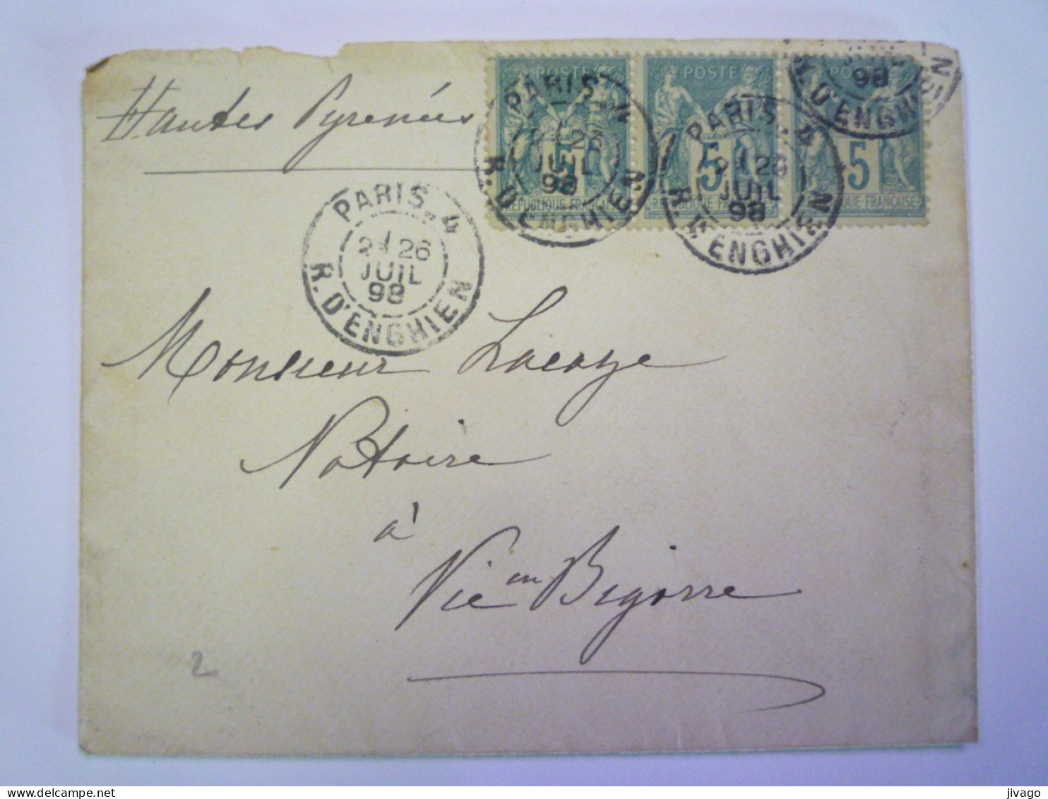 2024 - 762  Enveloppe Au Départ De PARIS  à Destination De VIC-en-BIGORRE  1898    XXX - 1898-1900 Sage (Type III)