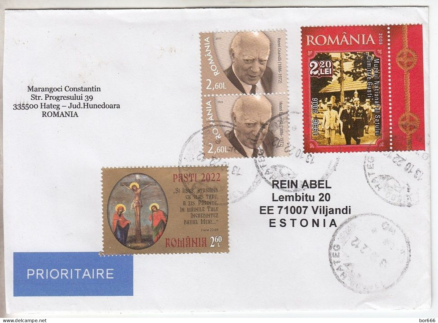 GOOD ROMANIA Postal Cover To ESTONIA 2022 - Good Stamped: Gusti ; Coanda ; Easter - Briefe U. Dokumente