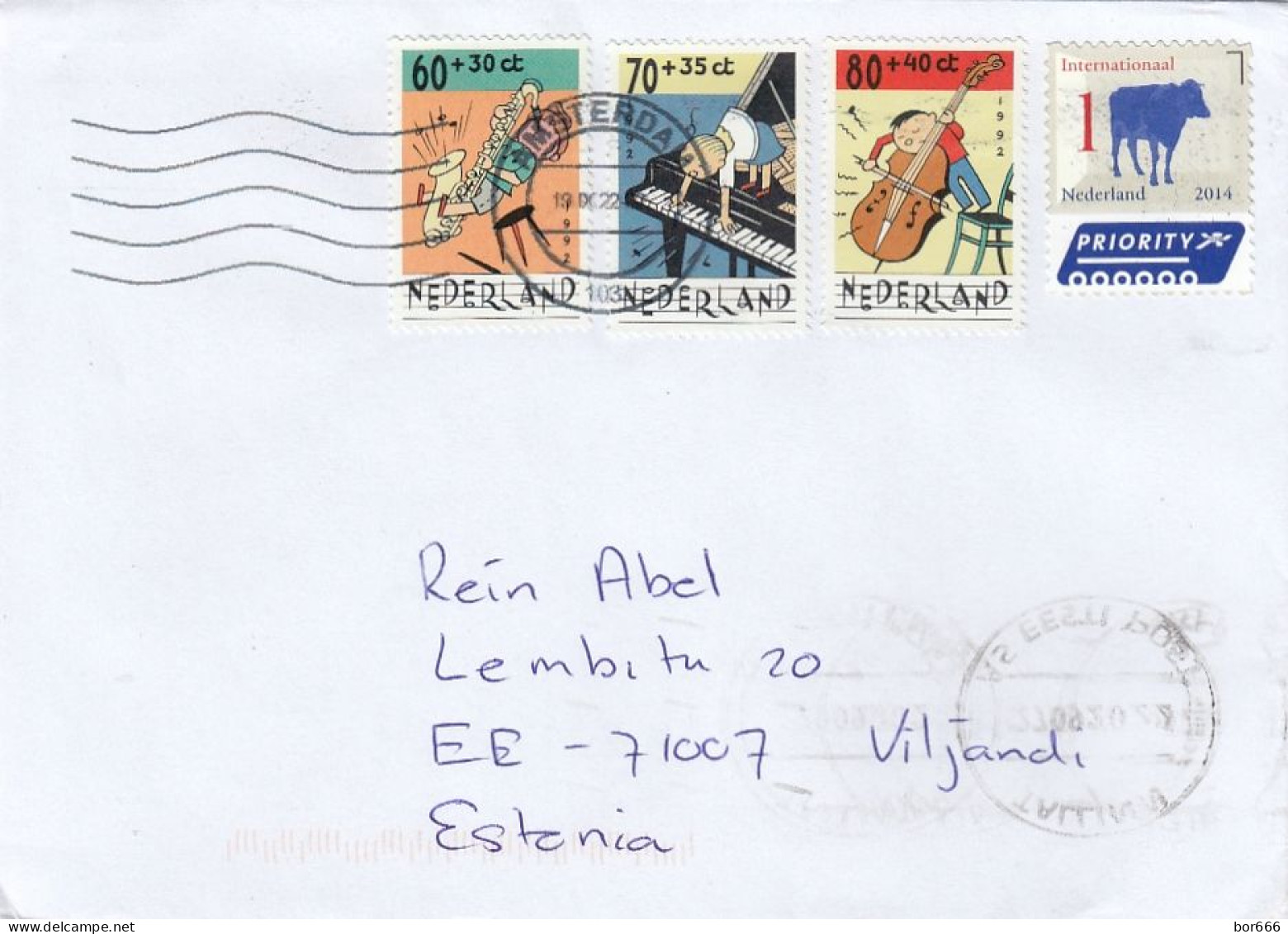 GOOD NETHERLANDS Postal Cover To ESTONIA 2022 - Good Stamped: Cow ; Music - Covers & Documents