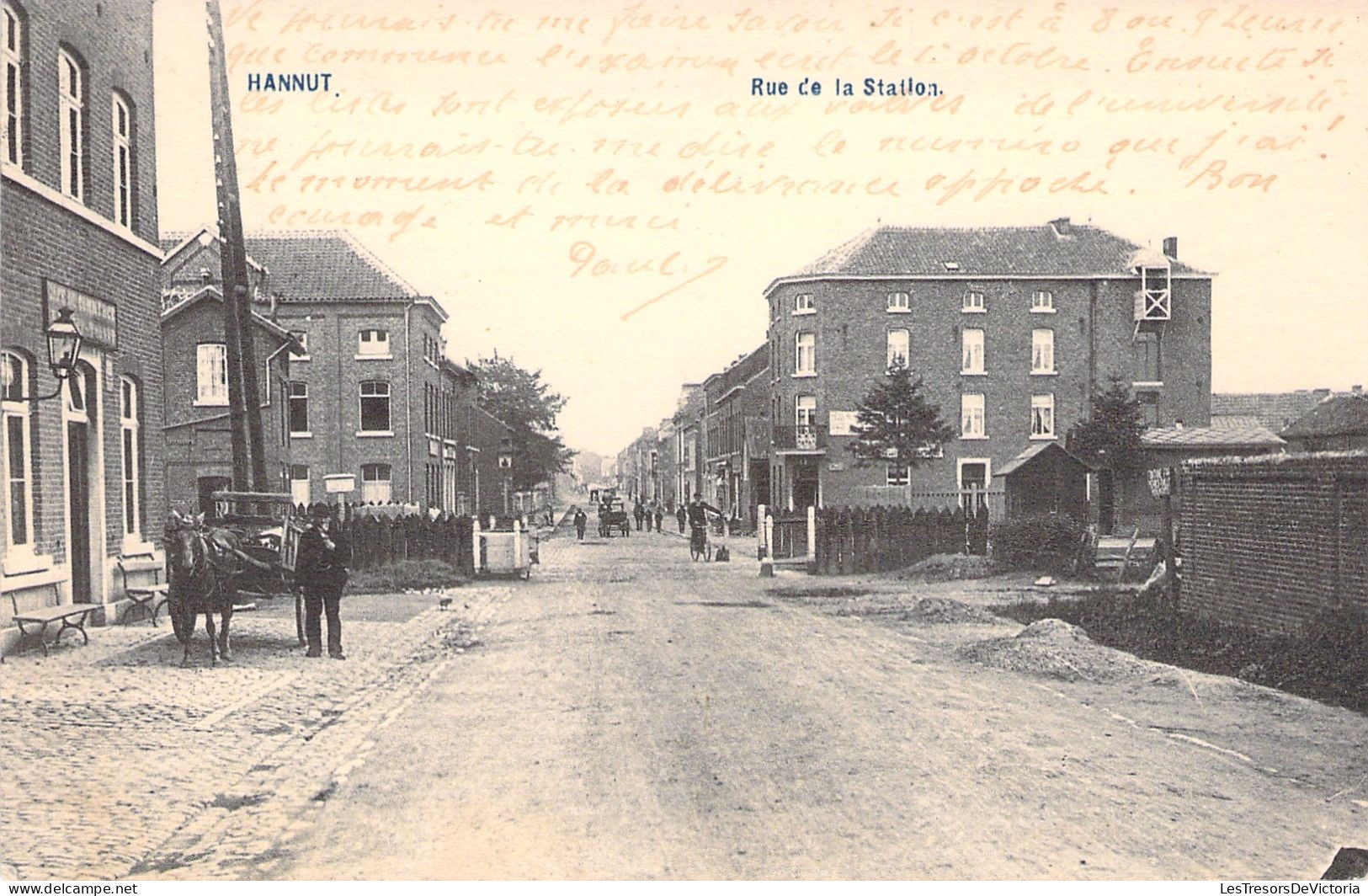 BELGIQUE - Hannut - Rue De La Station - Passage A Niveau - Attelage - Carte Postale Ancienne - Hannut