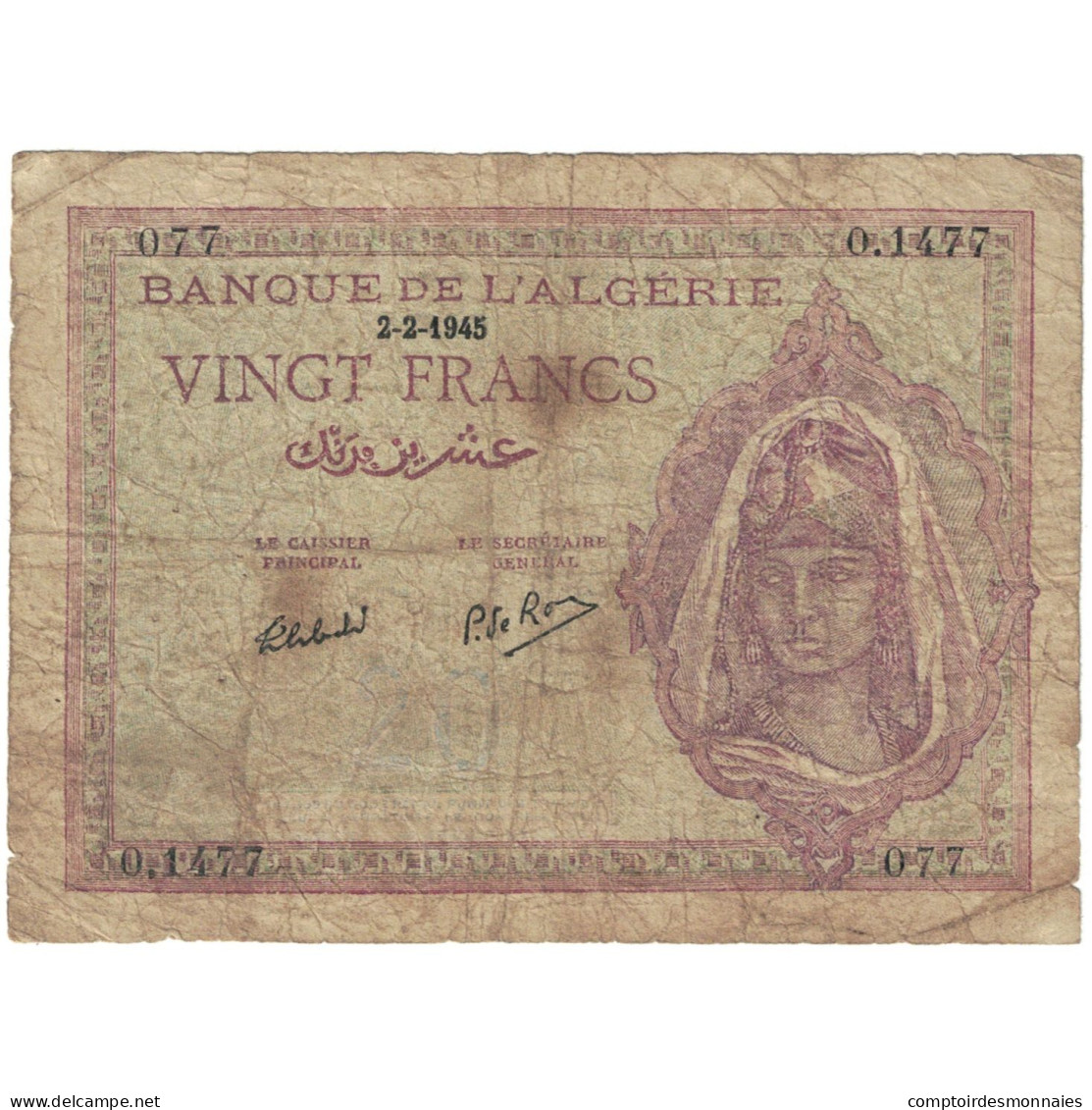 Billet, Algérie, 20 Francs, 1945, 1945-02-02, KM:92b, TB - Algeria