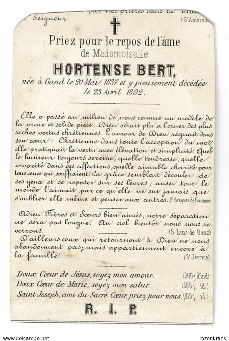 Zeer Oud Doodsprentje Bidprentje Litho Van Loo Hortense Bert Gand Gent 1892 Lithografie - Gent