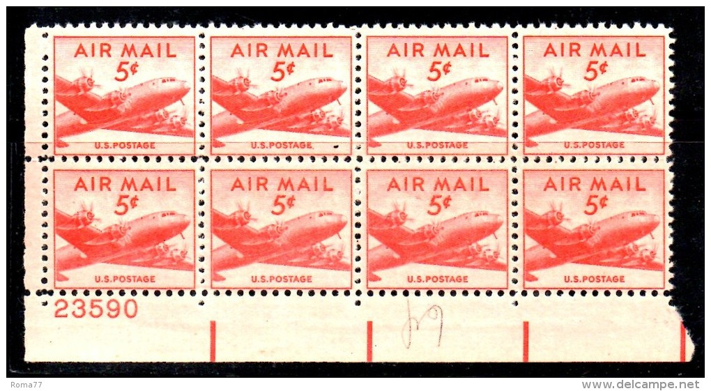 U28B - STATI UNITI USA 1947 , Posta Aerea Il 5 Cent N. 33 *** MNH Blocco Di Otto - 2b. 1941-1960 Ongebruikt