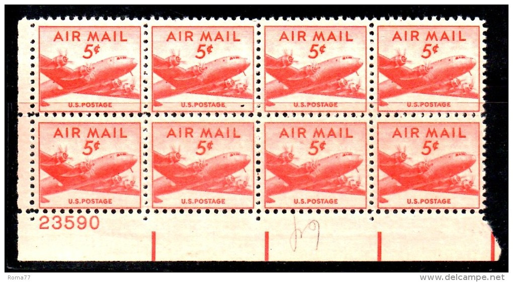 U28B - STATI UNITI USA 1947 , Posta Aerea Il 5 Cent N. 33 *** MNH Blocco Di Otto - 2b. 1941-1960 Unused