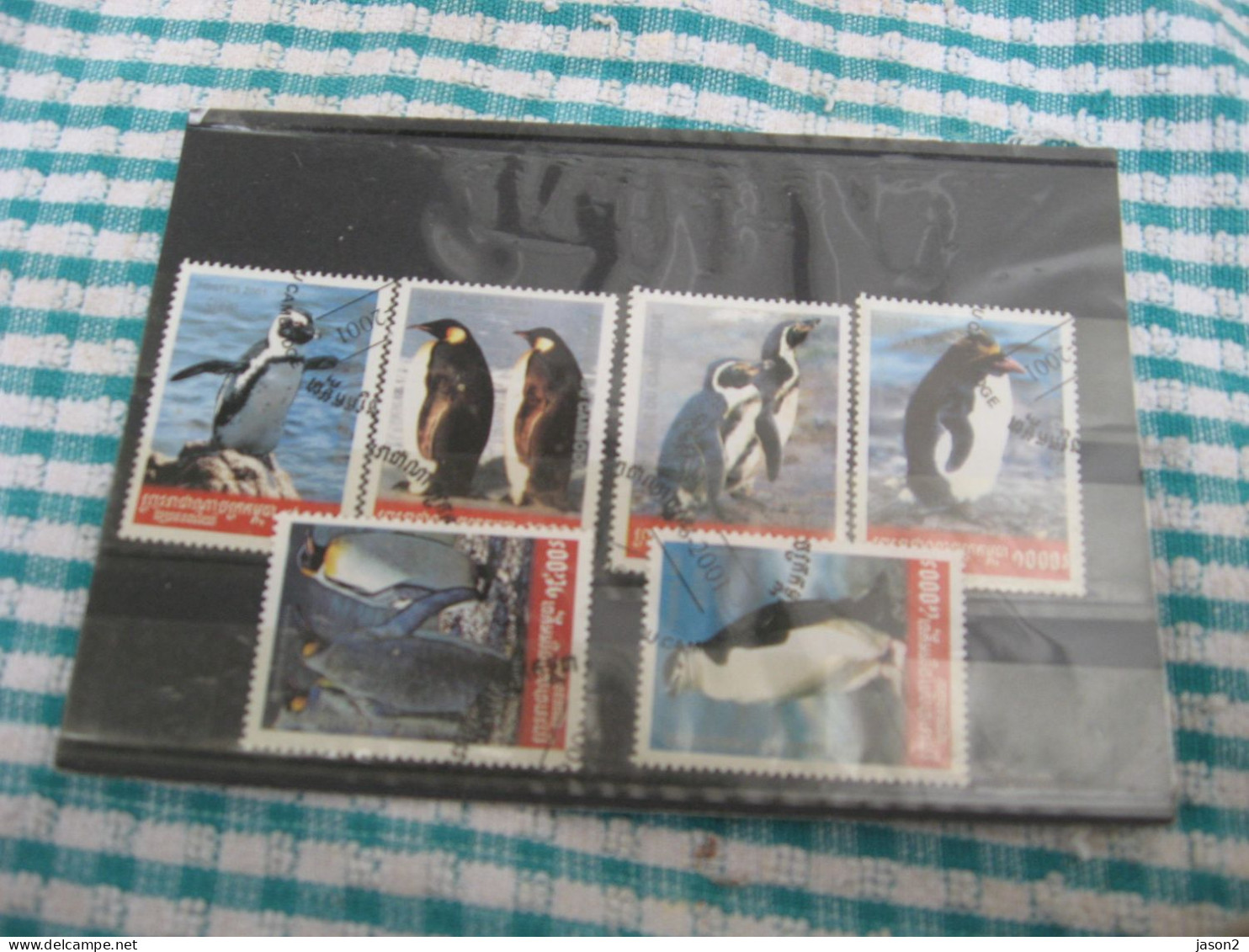 LOT SERIE COMPLETE DE 6 TIMBRES Manchots Cambodge 2001 Oblitérés - Pinguïns & Vetganzen