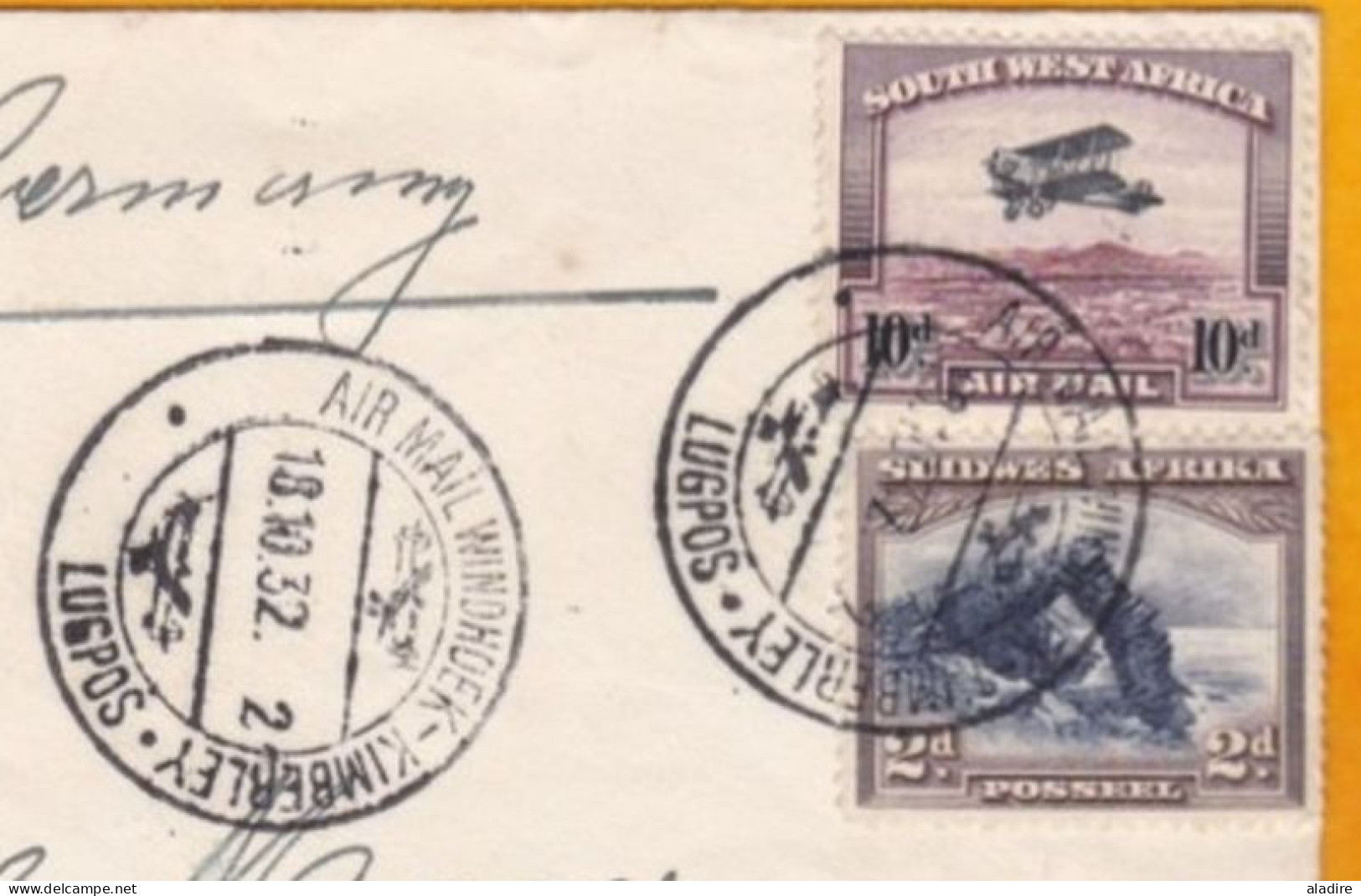 1932 - Enveloppe Par Avion De Windhoek Kimberley, South West Africa, Namibie - Vers Allemagne - Via Berlin - 12 D - South West Africa (1923-1990)