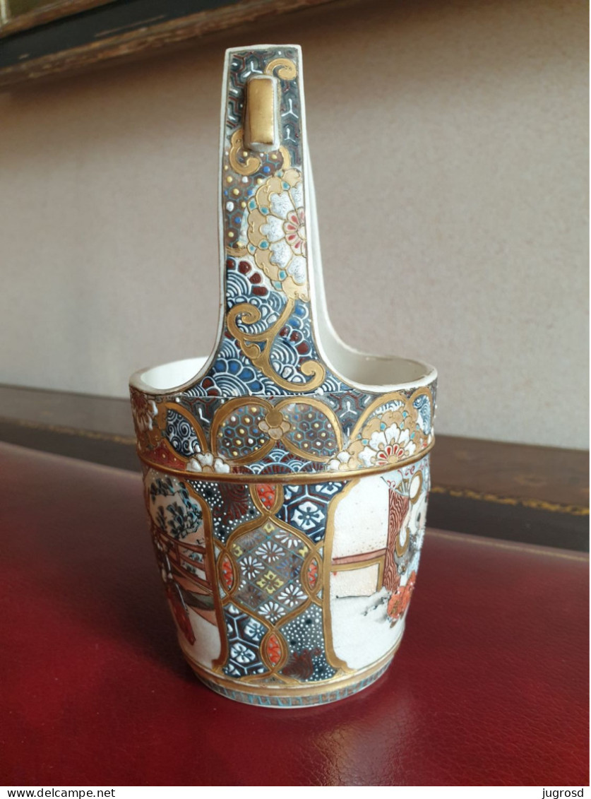 Panier Cache Pot Pour Petite Plante Verte En Porcelaine De Satsuma (Japon) Authentique - Arte Asiático