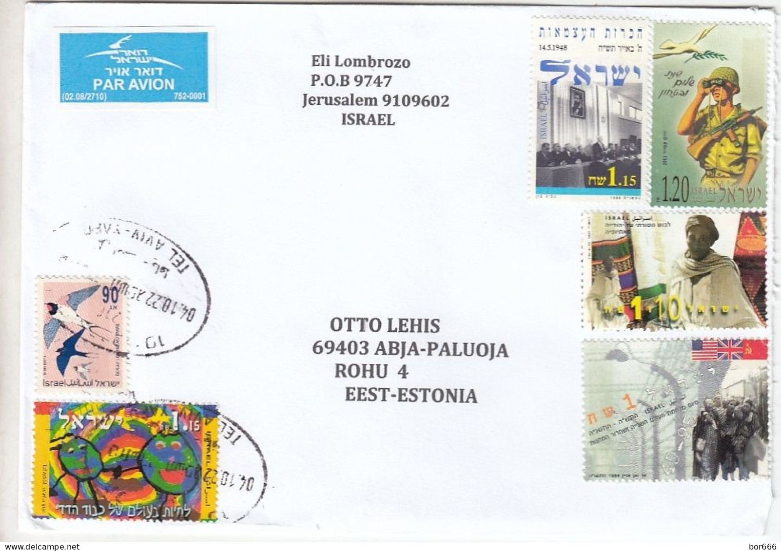 GOOD ISRAEL Postal Cover To ESTONIA 2022 - Good Stamped: Solider ; People ; Bird - Storia Postale