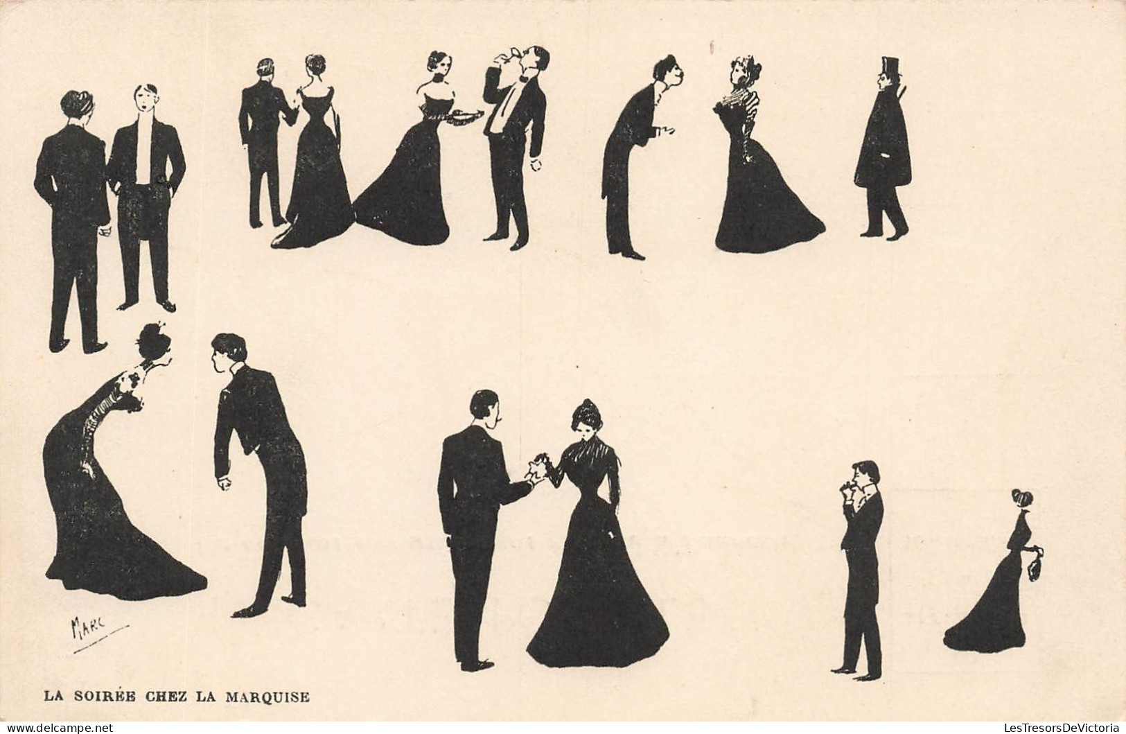 Illustrateur - Marc - La Soirée Chez La Marquise - Salut - Danse - Silhouettes -  Carte Postale Ancienne - Silueta