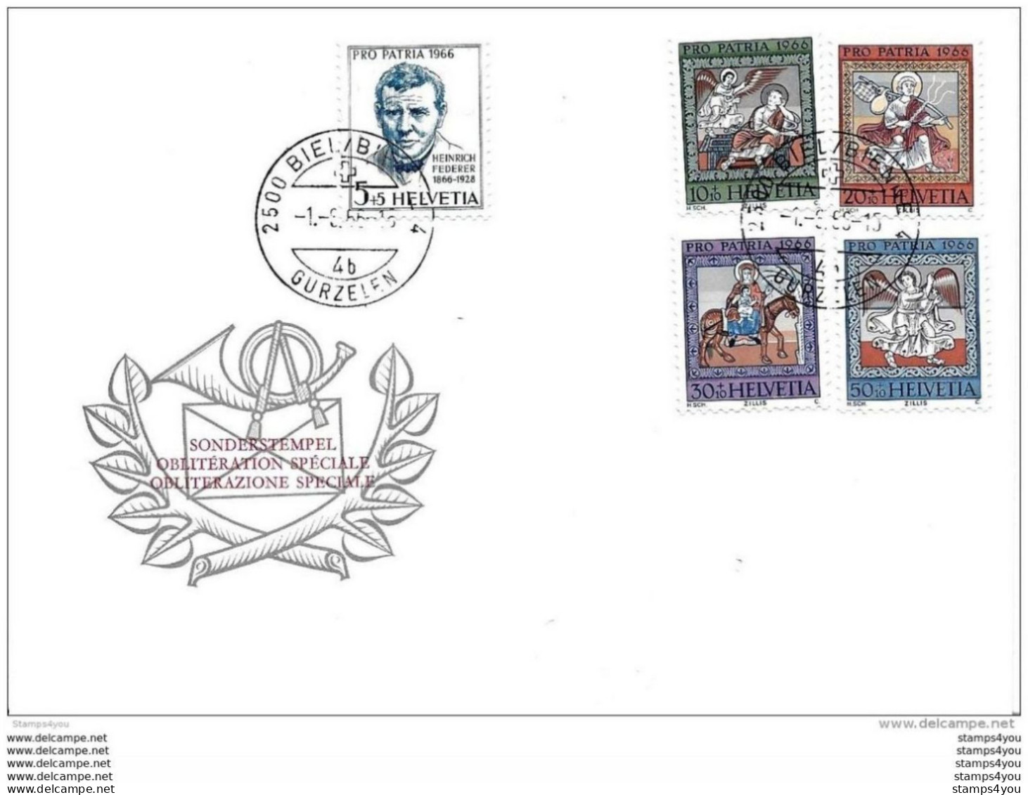 100 - 79 -  Enveloppe Avec Série Pro Patria 1966 - Cachet à Date Biel/Bienne - Covers & Documents