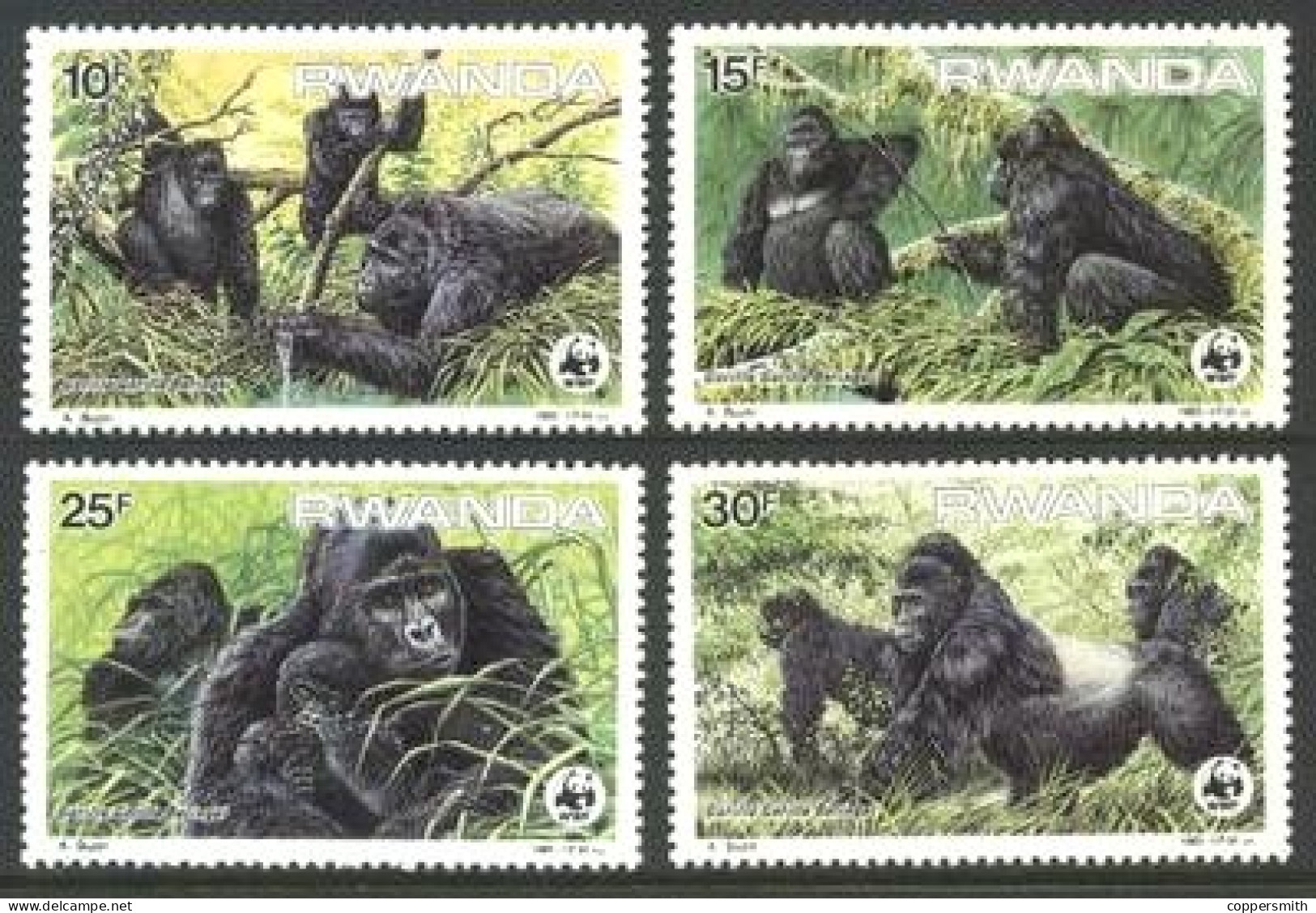 (054) Rwanda  WWF / Fauna / Animals / Tiere / Monkeys / Singes / Affen / Gorillas  ** / Mnh  Michel 1292-95 - Nuovi