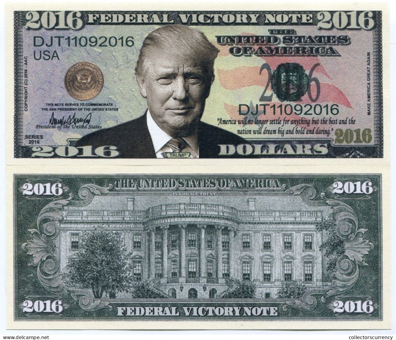 Donald Trump Federal Victory 2016 US Presidential Election Color Novelty Note - Other & Unclassified