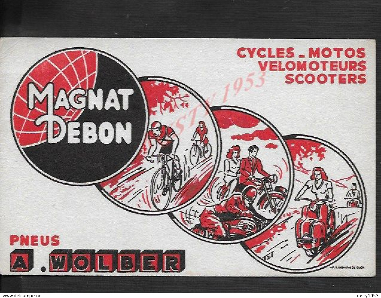 ANCIEN BUVARD ILLUSTRÉE MAGNAT DEBON CYCLE VELO MOTO VELOMOTEURS SCOOTERS PNEUS A WOLBER - Moto & Vélo