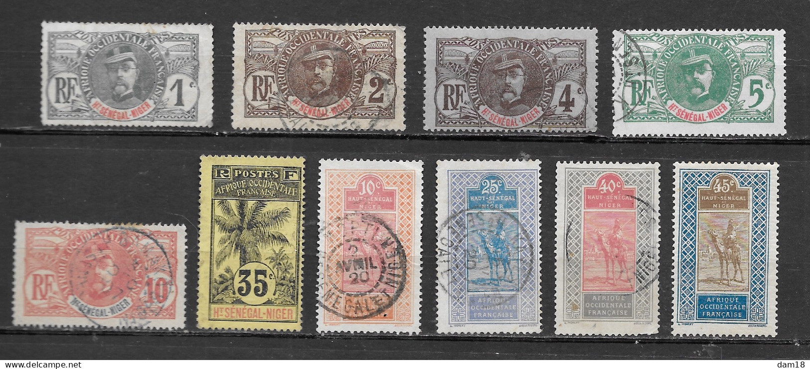 HAUT SENEGAL ET NIGER  LOT DE 10 TIMBRES OBLITERES FAIDHERBE PALMIERS Et TARGUI - Used Stamps