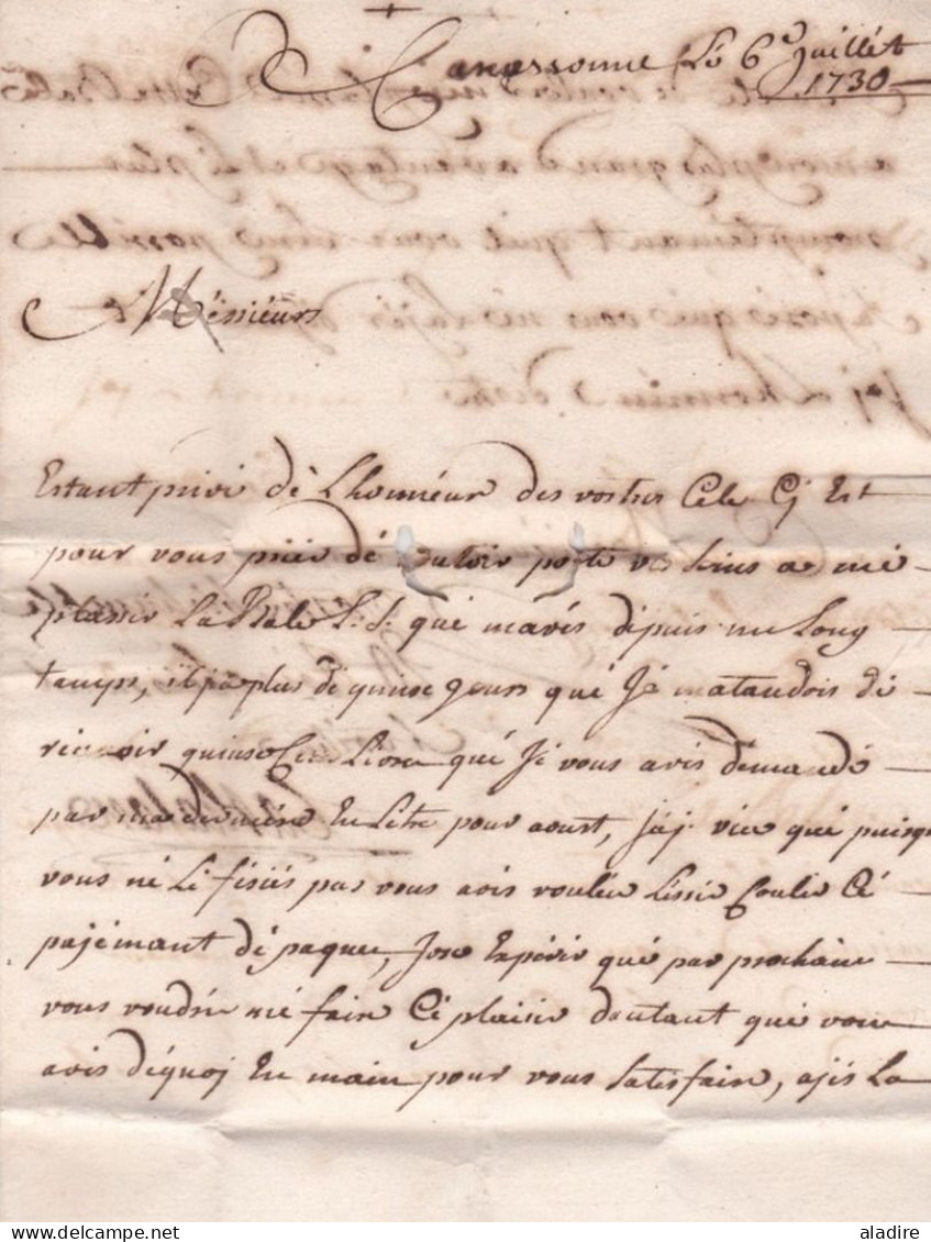 1730 - Marque Postale Manuscrite CARCASSONNE, Aude Sur Lettre De 2 Pages Vers MARSEILLE, Bouches Du Rhône - 1701-1800: Precursors XVIII