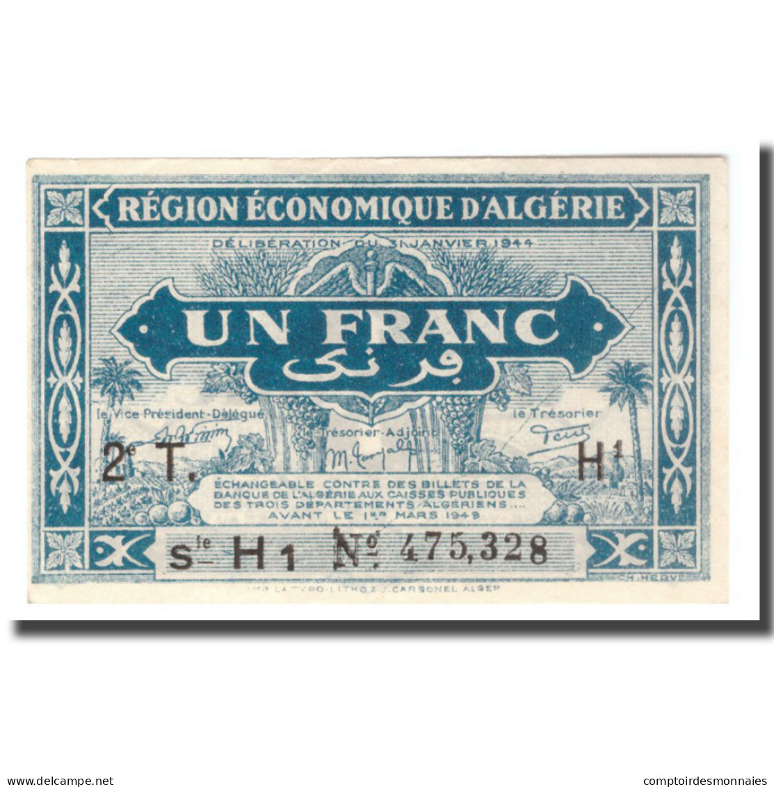 Billet, Algeria, 1 Franc, 1944, 1944-01-31, KM:101, SUP+ - Algerije