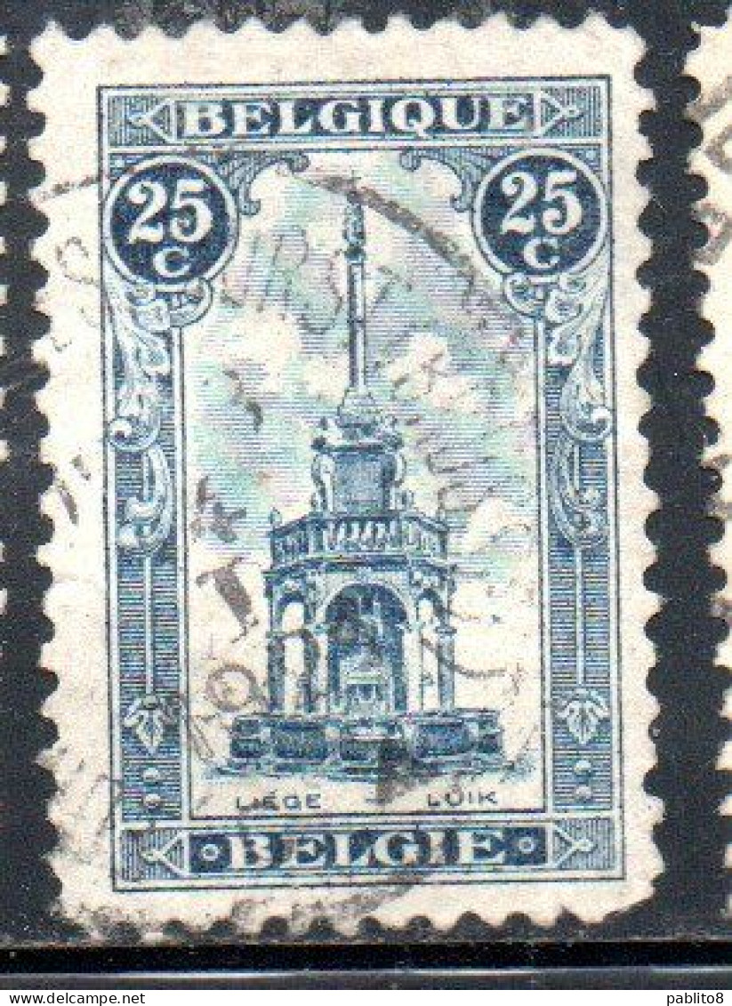 BELGIQUE BELGIE BELGIO BELGIUM 1919 PERRON OF LIEGE FOUNTAIN 25c USED OBLITERE' USATO - 1918 Croix-Rouge