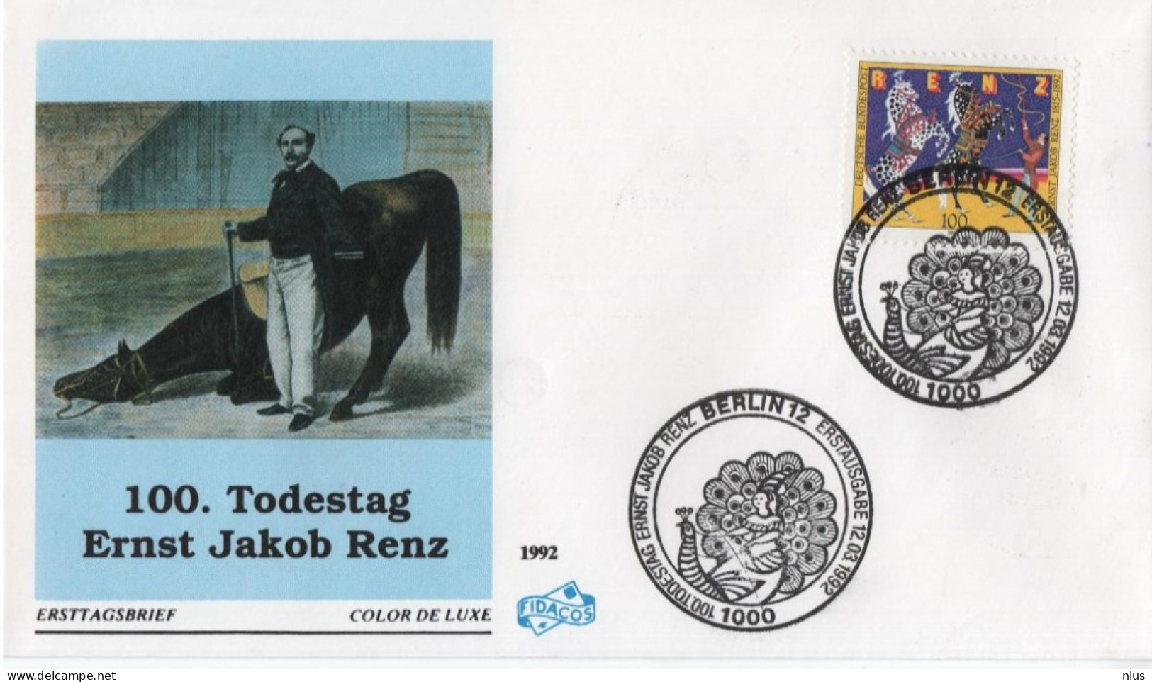 Germany Deutschland 1992 FDC Ernst Jakob Renz, Circus Cirque Zilkus Horse Horses Pferd Pferde, Canceled In Berlin - 1991-2000