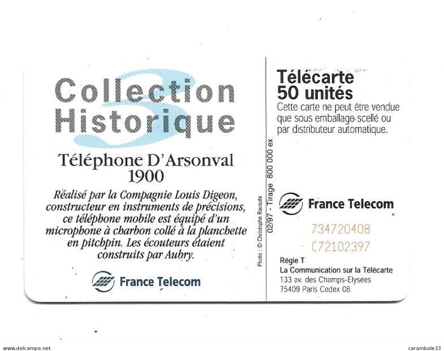 TELECARTE  Collection Historique   Téléphone D'Arsonval  1900   (po  26 ) - Telephones