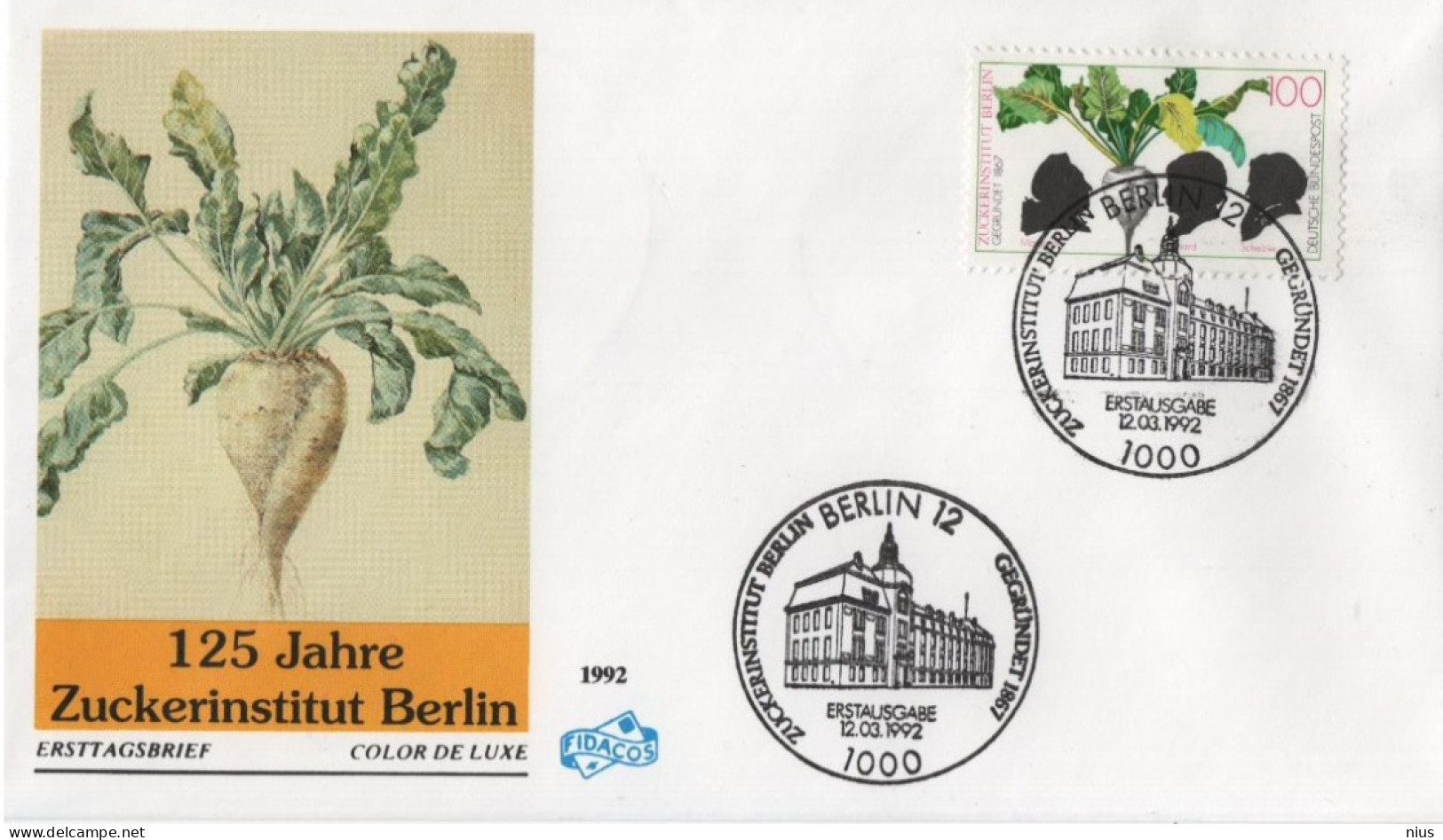 Germany Deutschland 1992 FDC 125 Jahre Zuckerinstitut, Sugar Institute, Canceled In Berlin - 1991-2000