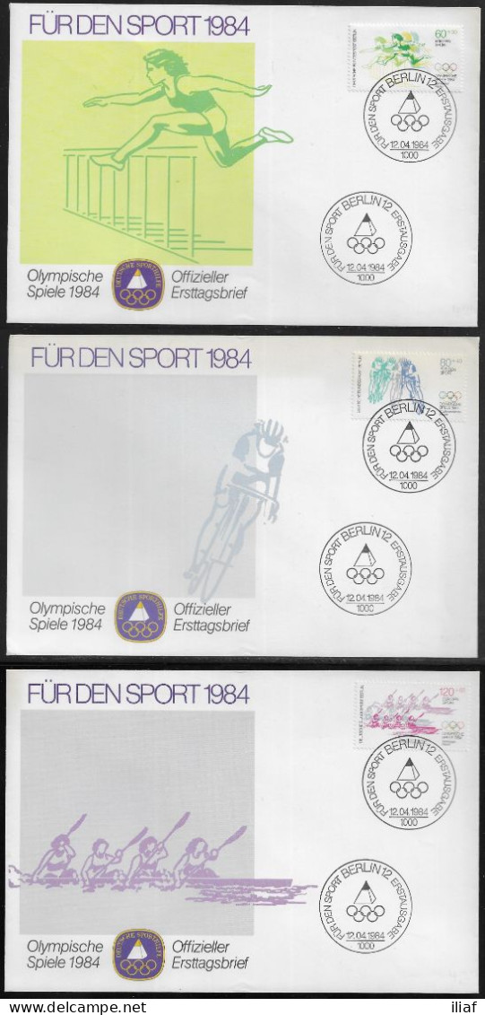 Germany Berlin. FDC Mi. 716-718. 3 Envelopes.  Summer Olympic Games 1984 - Los Angeles.  FDC Cancellation On FDC Envelop - 1981-1990