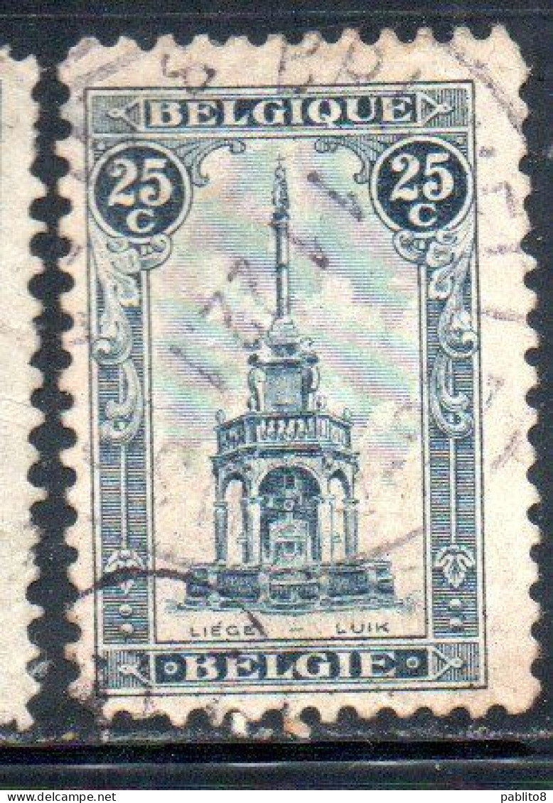 BELGIQUE BELGIE BELGIO BELGIUM 1919 PERRON OF LIEGE FOUNTAIN 25c USED OBLITERE' USATO - 1918 Croce Rossa