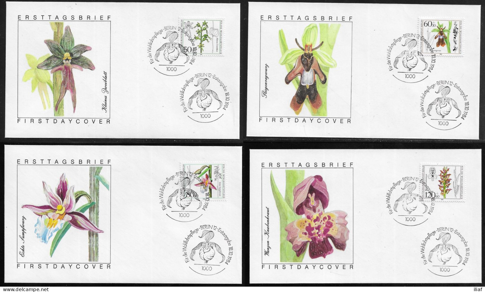 Germany Berlin. FDC Mi. 724-727. 4 Envelopes.  Welfare: Orchids.  FDC Cancellation On FDC Envelopes - 1981-1990