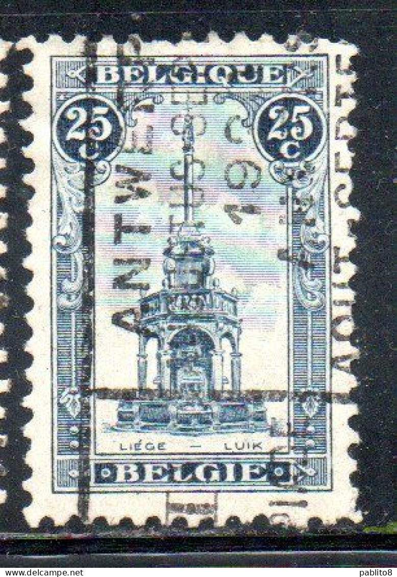 BELGIQUE BELGIE BELGIO BELGIUM 1919 PERRON OF LIEGE FOUNTAIN 25c USED OBLITERE' USATO - 1918 Red Cross