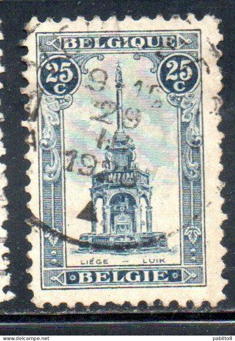 BELGIQUE BELGIE BELGIO BELGIUM 1919 PERRON OF LIEGE FOUNTAIN 25c USED OBLITERE' USATO - 1918 Rotes Kreuz
