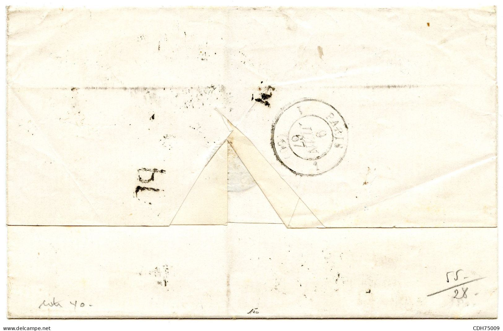 SUISSE - SBK 38+43  10C+50C SUR LETTRE DOUBLE PORT DE GENEVE POUR PARIS, 1867 - Briefe U. Dokumente