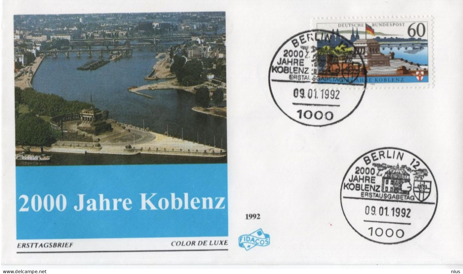 Germany Deutschland 1992 FDC 2000 Jahre Koblenz, Canceled In Berlin - 1991-2000