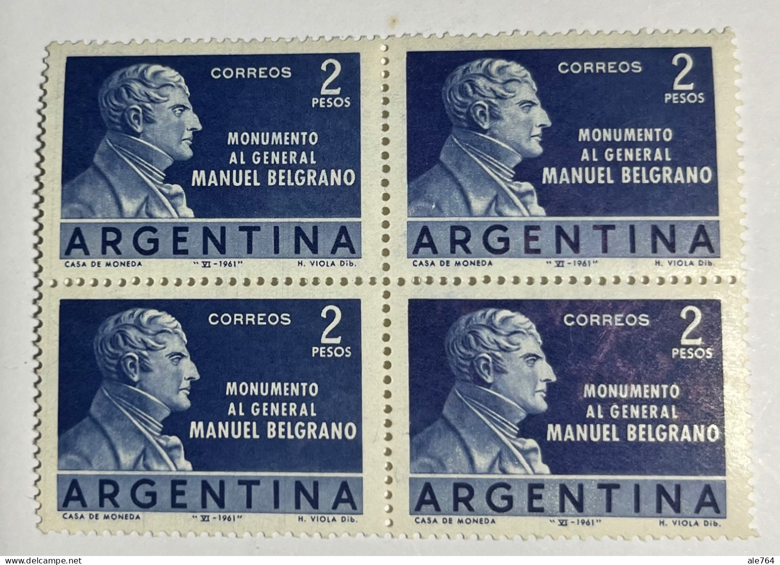 Argentina 1961 Monumento A Belgrano, En Cuadro, GJ 1217, Sc 730, MNH. - Nuevos