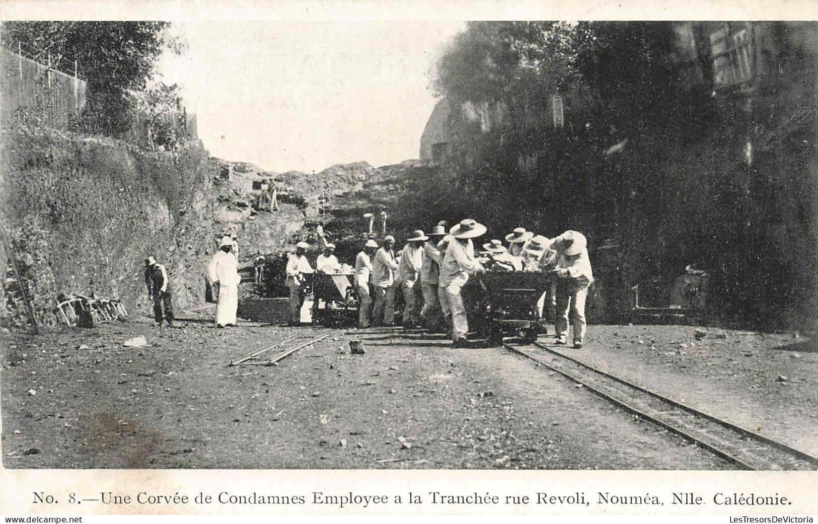 Nouvelle Calédonie - Une Corvée De Condamnes Employee à La Tranchée Rue Revoli - Nouméa -  Carte Postale Ancienne - Nieuw-Caledonië