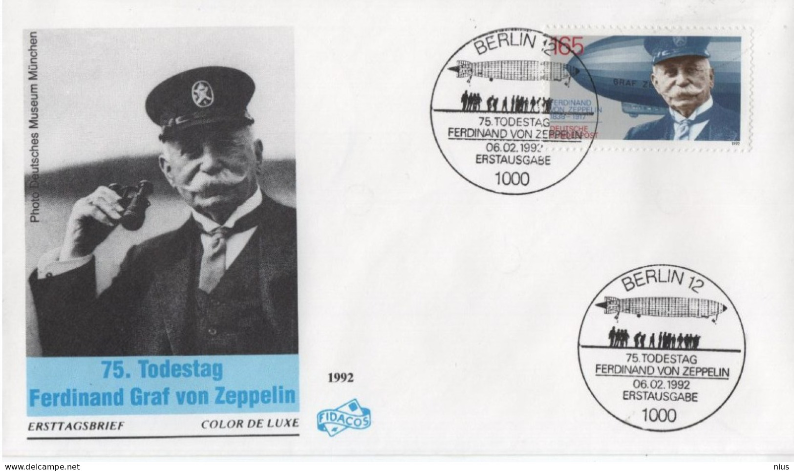 Germany Deutschland 1992 FDC 75. Todestag Ferdinand Graf Von Zeppelin, Aviation, Canceled In Berlin - 1991-2000