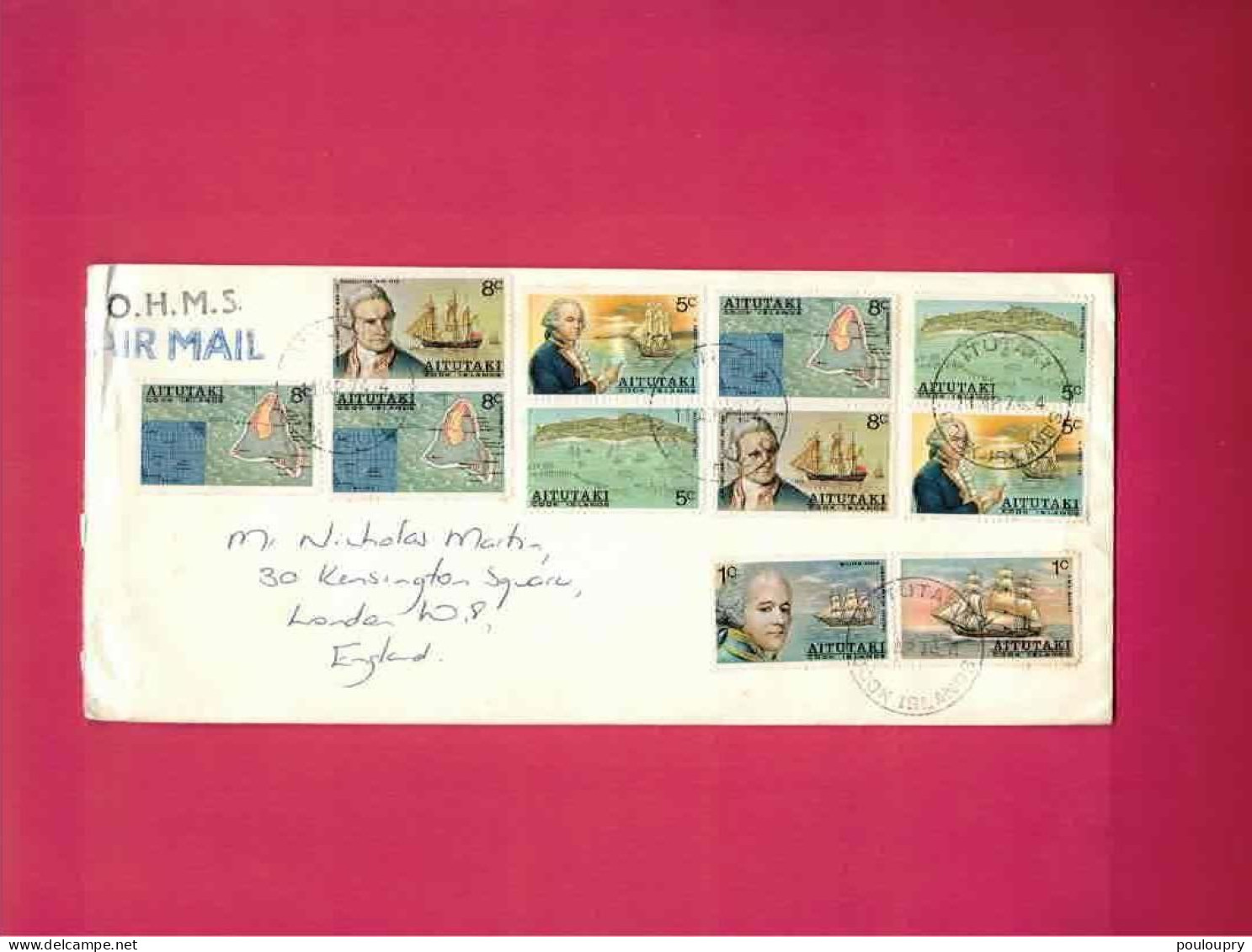 Lettre De 1974 Pour L' Angleterre YT N° 107 à112 - Aitutaki