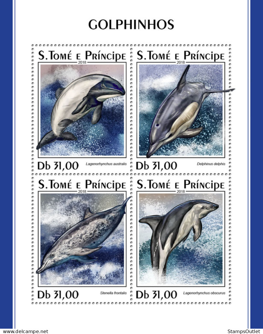  SÃO TOMÉ AND PRÍNCIPE 2018 MNH  Dolphins  Michel Code: 7733-7736. Yvert&Tellier Code: 6157-6160 - São Tomé Und Príncipe