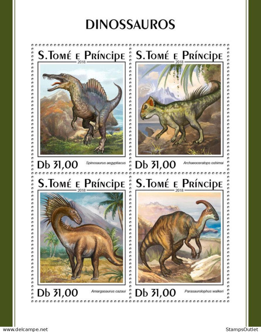  SÃO TOMÉ AND PRÍNCIPE 2018 MNH  Dinosaurs  Michel Code: 7723-7726. Yvert&Tellier Code: 6161-6164 - São Tomé Und Príncipe