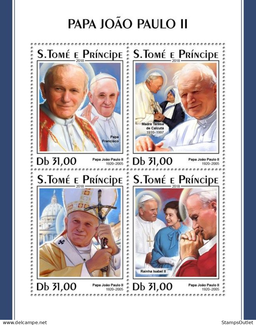 SÃO TOMÉ AND PRÍNCIPE 2018 MNH  John Paul II  Michel Code: 7788-7791. Yvert&Tellier Code: 6169-6172 - Sao Tome Et Principe